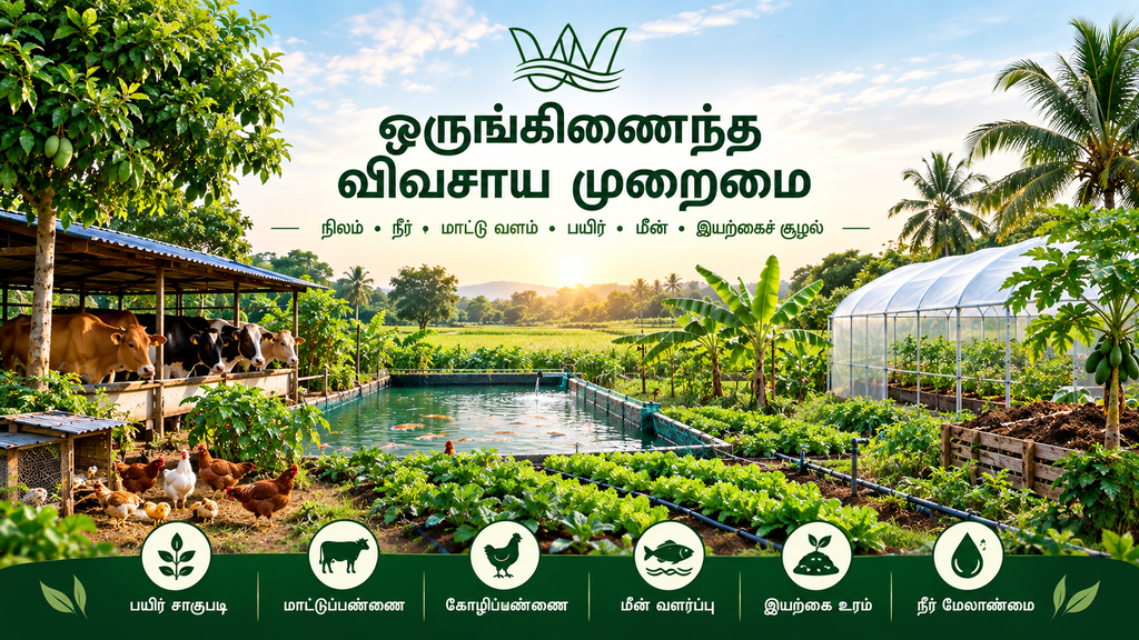 பயிர் முதல் கால்நடை வரை, அனைத்தும் ஒன்றுக்கொன்று துணை! ஒருங்கிணைந்த விவசாயம் மூலம் நிலையான வருமானத்தை உருவாக்குங்கள்!!! - Cover Image
